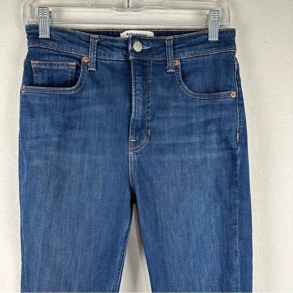 Reformation Neris Medium Wash Harper High Rise Skinny Jeans Size 28